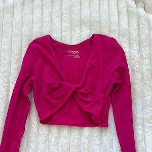 Garage Pink Tie Front Crop Top